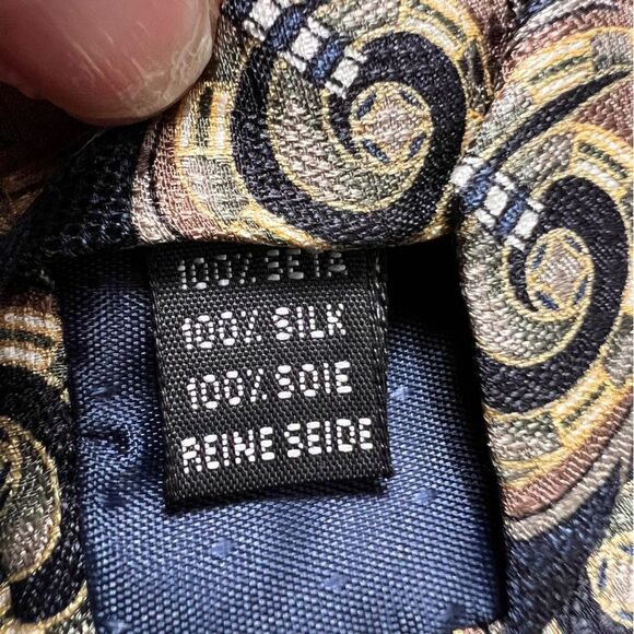 Pavia Italian Made Silk Neck Tie Geometric Classic Office Tan Black Blue Italy - Picture 4 of 6